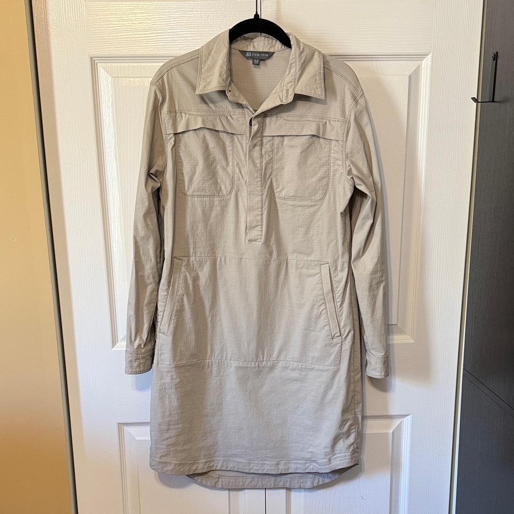 Title Nine Long Sleeve Shirt Dress in Light Taupe